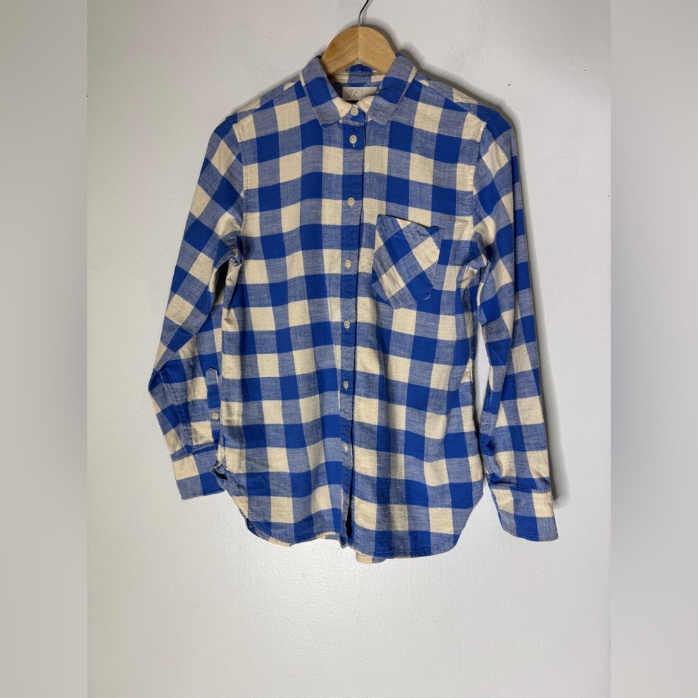 J. CREW BLUE WHITE CLASSIC‎ FIT BUFFALO CHECK FLANNEL BUTTON UP SHIRT SZ 4